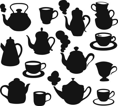 Teapot Cup Collection Vector Silhouettes