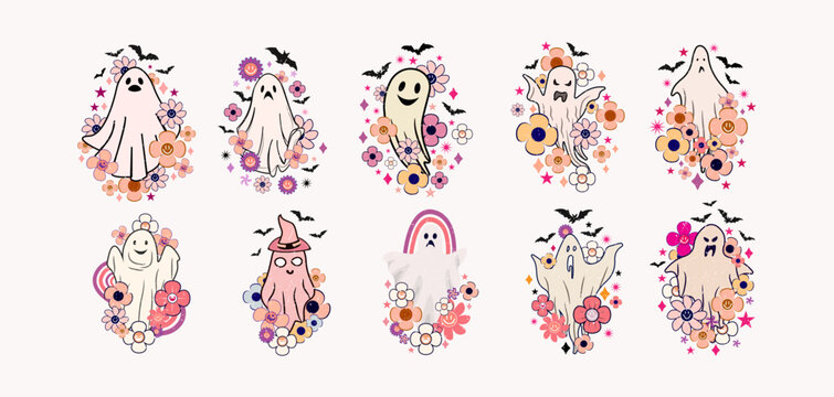 halloween boo illustration with flower,vector