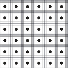 Cute Polkadot Circle Round Dot Geometry Element Black White Grey Stripe Striped Line Checkered Plaid Tartan Buffalo Scott Gingham Pattern Cartoon Vector Seamless Pattern Print Mat Background
