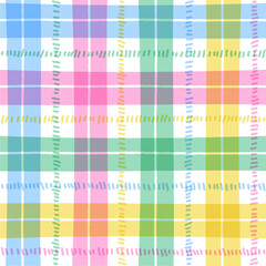 Pastel Rainbow Cute Line Stripe Striped Plaid Checkered Scott Tartan Gingham Bright Color Colorful Summer Cartoon Vector Seamless Pattern Textile Fabric Print Background