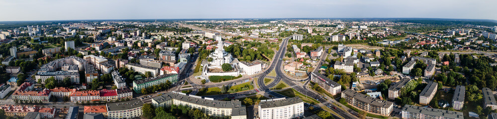 View from the drone on the church of St.Rocha in Bialystok.Panorama of the city of Bialystok.
