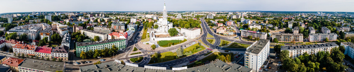 Fototapeta na wymiar View from the drone on the church of St.Rocha in Bialystok.Panorama of the city of Bialystok.