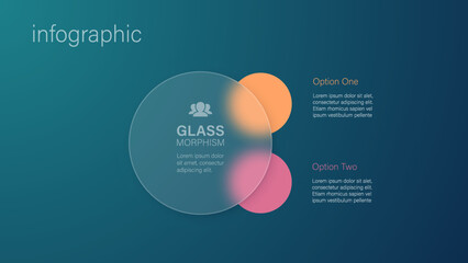 Infographic for 2 options, vector gradient design with realistic frosted glass, glassmorphism effect