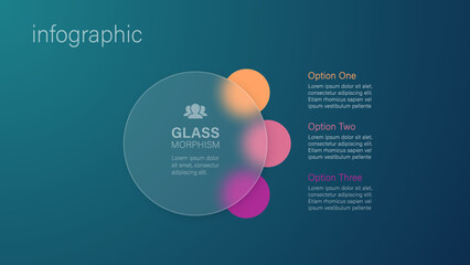 Infographic for 3 options, vector gradient design with realistic frosted glass, glassmorphism effect