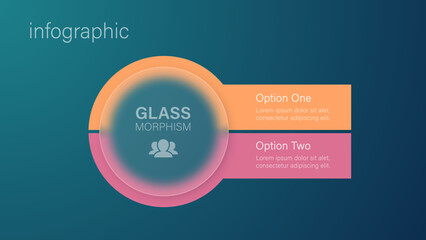 Infographic for 2 options, vector gradient design with realistic frosted glass, glassmorphism effect