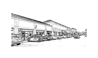 Building view with landmark of North Port is the 
city in Florida. Hand Drawn sketch illustration in vector.