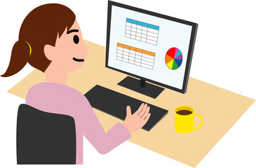 家でパソコンの作業をする女性