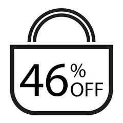 46 percent off. White banner with shopping bag illustration. 