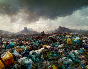 landfill, garbage, waste, ecology 3D rendering