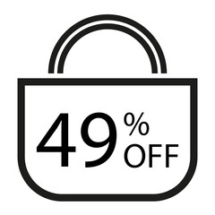 49 percent off. White banner with shopping bag illustration. 