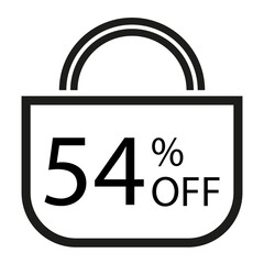 54 percent off. White banner with shopping bag illustration. 