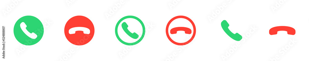 Poster set of call vector icons. green answer buttons and red decline. buttons for smartphone.