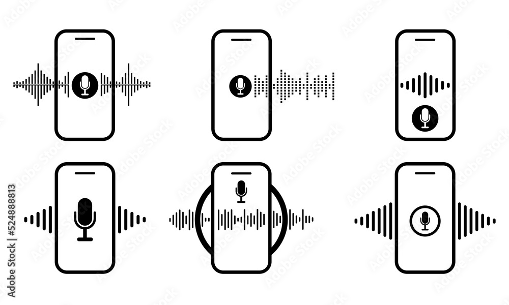 Poster audio voice on smartphone. record audio message with smartphone. set of sound wave or voicemail in s