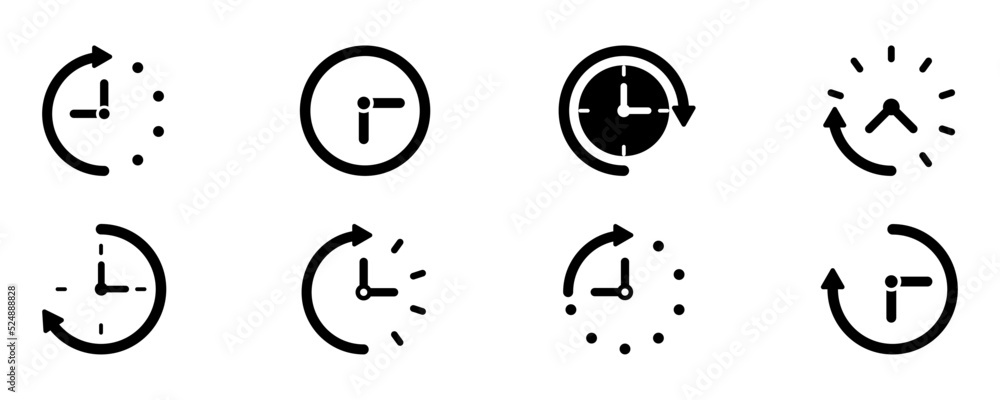 Poster set of time vector icons on white background. passage of clock. motion clockwise. vector 10 eps.