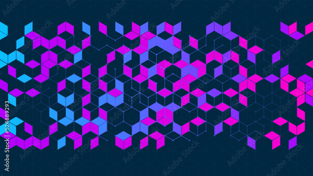 Poster geometric pattern with cubes and hexagons. technology background. vector illustration