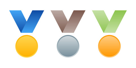 Gold, silver and bronze medals, award medals for sport champions and game winners with a ribbons.