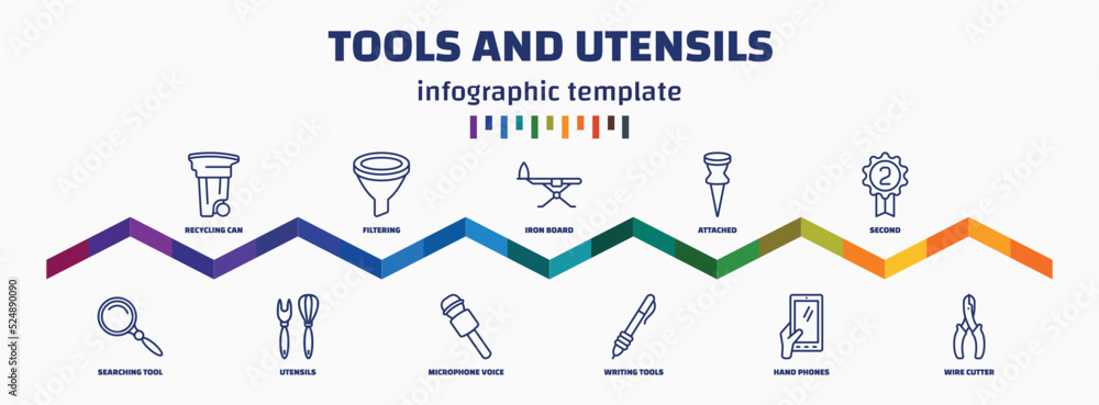 Poster infographic template with icons and 11 options or steps. infographic for tools and utensils concept.