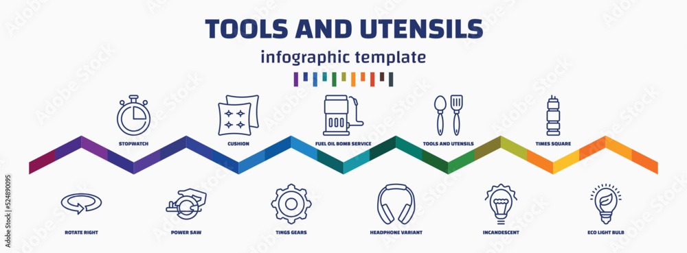 Poster infographic template with icons and 11 options or steps. infographic for tools and utensils concept.