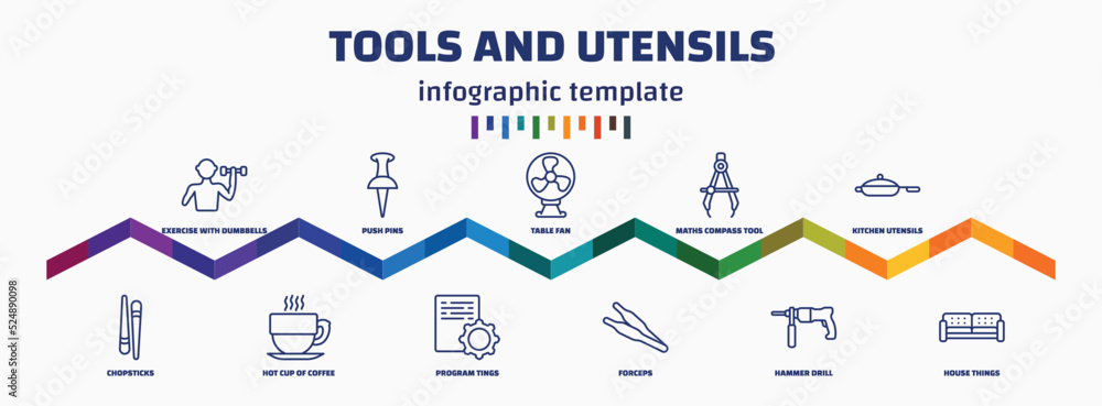 Poster infographic template with icons and 11 options or steps. infographic for tools and utensils concept.