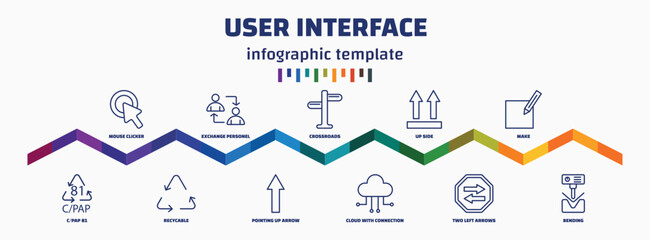 infographic template with icons and 11 options or steps. infographic for user interface concept. included mouse clicker, c/pap 81, exchange personel, recycable, crossroads, pointing up arrow, up