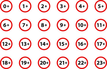 Age limit simple icon set (0 to 23 years old)
