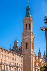 Fototapeta premium Our Lady of the Pillar Roman Catholic church by the River Ebro in Zaragoza, Spain