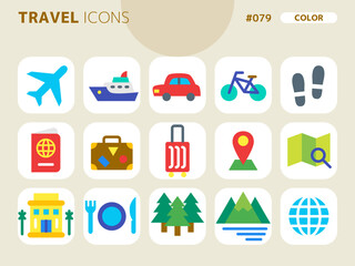 旅行に関連するカラースタイルのアイコンセット_079