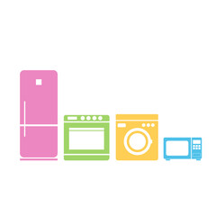 Refrigerator icon. Stove icon. Washing machine icon. Microwave icon. Vector illustration. Electronics store image in the style of the line. Home appliances on store shelves. Vector illustration.

