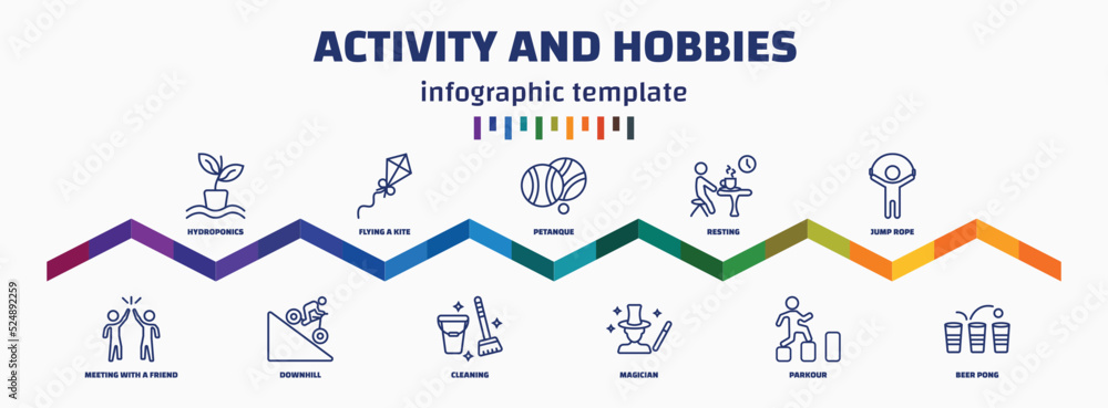 Poster infographic template with icons and 11 options or steps. infographic for activity and hobbies concep