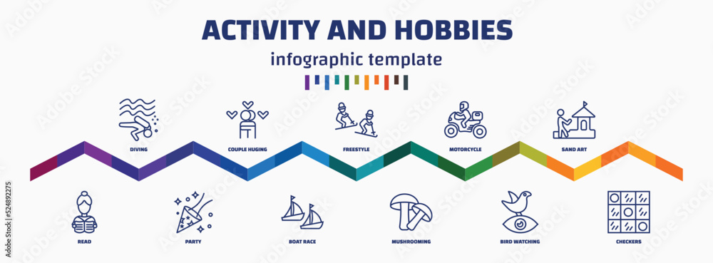 Poster infographic template with icons and 11 options or steps. infographic for activity and hobbies concep