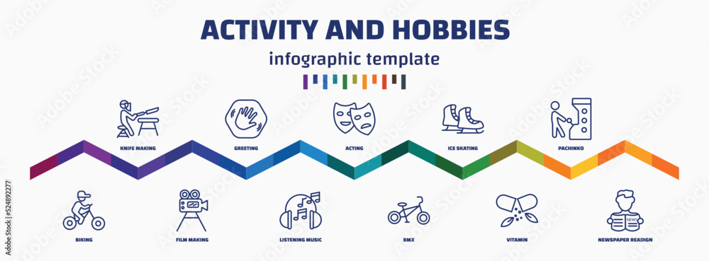 Poster infographic template with icons and 11 options or steps. infographic for activity and hobbies concep