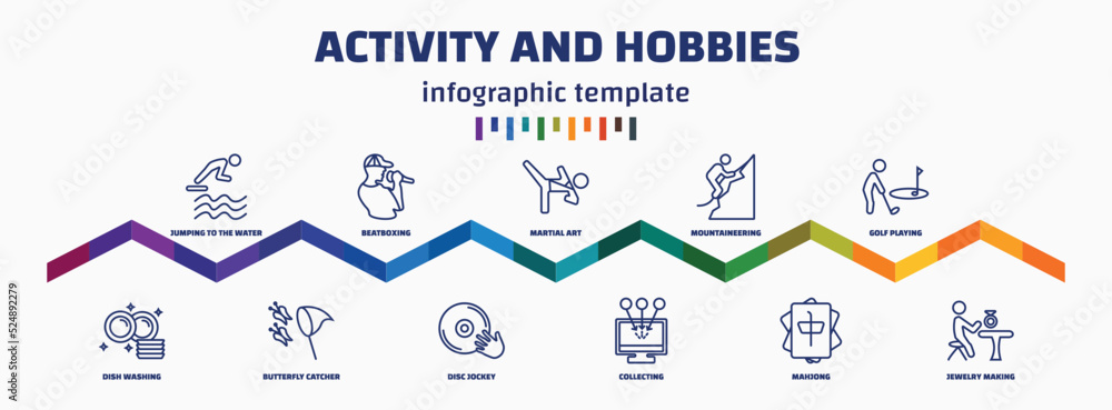 Poster infographic template with icons and 11 options or steps. infographic for activity and hobbies concep