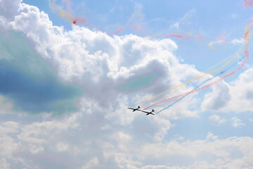 Czech Republic, Cheb, 2022 August 21, aviation day, synchronized flight of two gliders