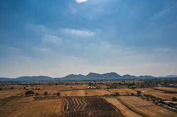 Naklejka premium Landscape view from Wat Tham Suea (Tiger Cave Temple) kanchanaburi thailand.An 18-meter-tall Buddha built in 1973 is the focus of this well-known temple on a hilltop.