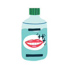 Bottle Mouthwash tooth rinse. Teeth cleaning and whitening product element in isolated white background. Vector naive cartoon modern flat style clipart