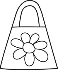 Flowered cute bag, black and white clipart