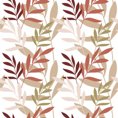 Beige leaves seamless pattern vector. Abstract branches floral backdrop illustration. Wallpaper, background, fabric, textile, print, wrapping paper or package design.