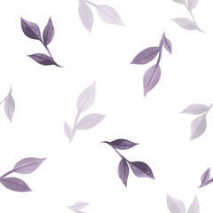 Fototapeta na wymiar seamless watercolor pattern with dark violet leaves on the white background
