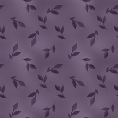 seamless watercolor pattern with dark violet leaves on the purple background.