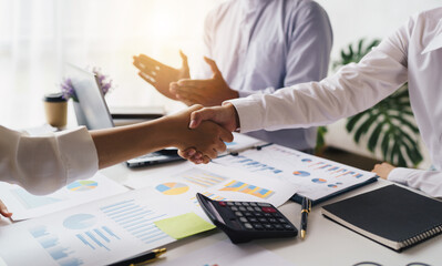Business people shaking hands, finishing up meeting. business hand shake concept.