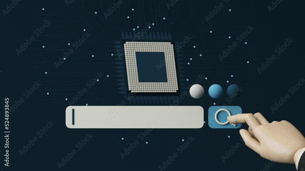 Poster the concept of searching for information in technology with ai systems. businessman's hand who are p