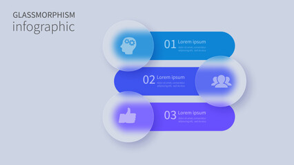 Infographic for 3 options, vector gradient design with realistic frosted glass, glassmorphism effect