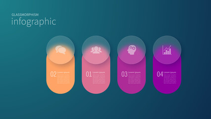 Infographic for 4 options, vector gradient design with realistic frosted glass, glassmorphism effect