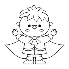 Fototapeta premium Vector black and white kawaii vampire. Cute smiling Halloween line character for kids. Funny autumn all saint day cartoon illustration with boy Dracula. Samhain party icon or coloring page .