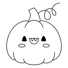 Vector black and white kawaii jack-o-lantern. Cute smiling Halloween line character for kids. Funny autumn all saints day scary pumpkin illustration. Samhain party icon or coloring page.