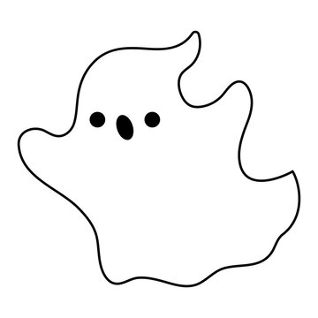 Vector black and white kawaii ghost. Cute Halloween line character for kids. Funny autumn all saints day cartoon illustration with flying spook. Samhain party day of the dead icon or coloring page.