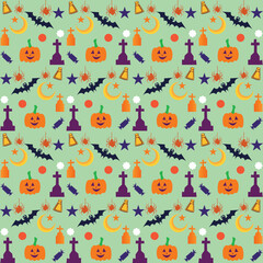 Vector Halloween seamless pattern with ghost and pumpkin,Cartoon Halloween seamless pattern