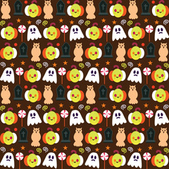 Vector Halloween seamless pattern with ghost and pumpkin,Cartoon Halloween seamless pattern