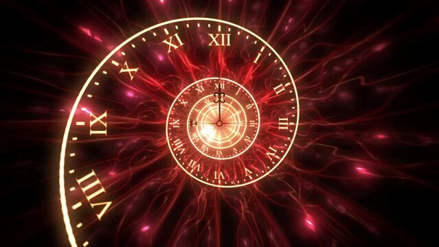 Red Glowing Magical Time Spiral Clock Face Turning Fairy Animation