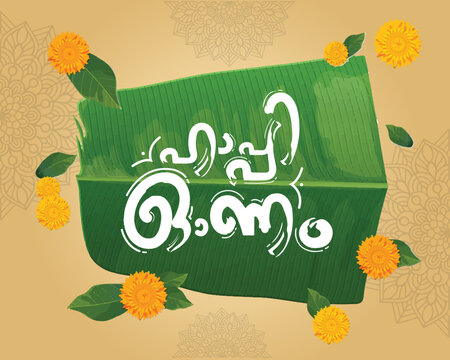 South indian festival happy onam typography.